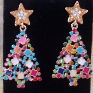 Festive Colorful Christmas Tree Earrings
